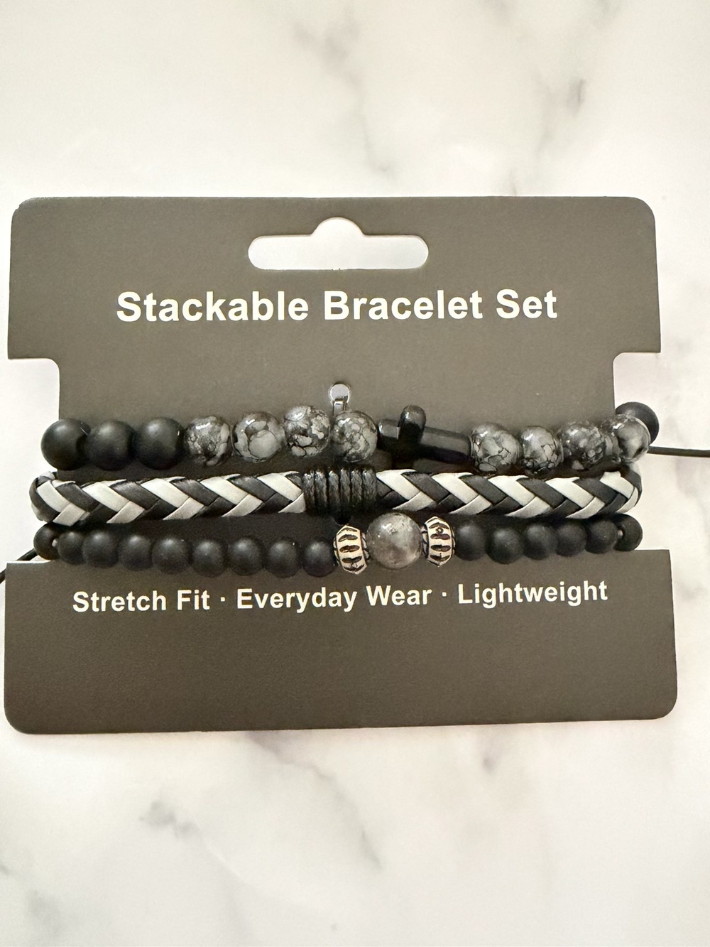 Unisex Black & Gray Stackable Bracelet Set